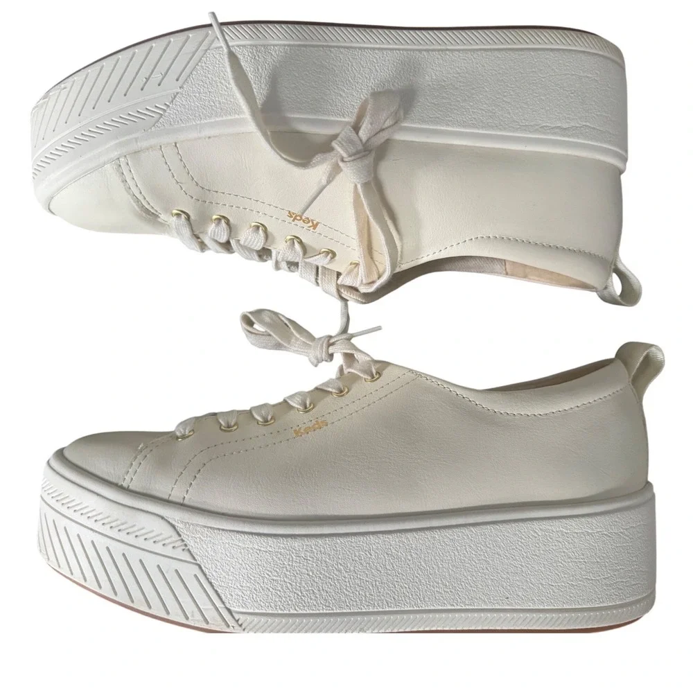 Keds Sklyers Light Cream Leather‎ Platform Heel Sneakers Size 9.5